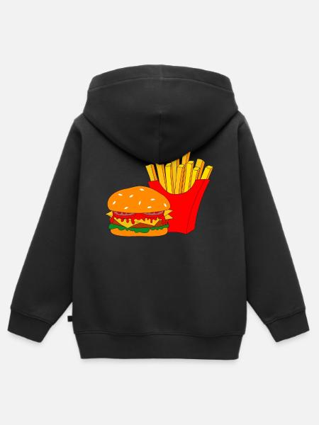 Burger mit Pommes - Kinder Premium Organic Zip Hoodie - Schwarz
