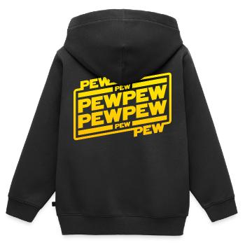 Pew Pew Pew - Kinder Premium Organic Zip Hoodie - Schwarz - Hinten - AI Model Kid Male (0cm)