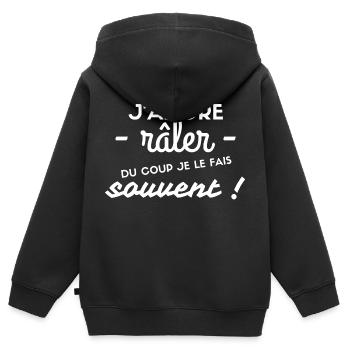 J'adore Raler Je Le Fais Souvent Raleur Raleuse - Sweat Premium à capuche zippé enfant bio - noir - Dos - AI Model Kid Male (0cm)