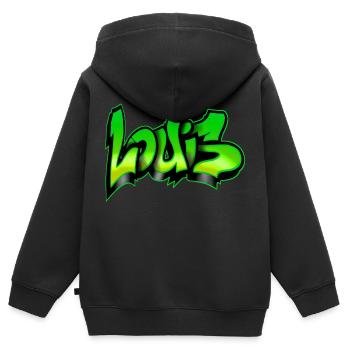 graffiti name prenom LOUIS VERT GREEN - Kinder Premium Organic Zip Hoodie - Schwarz - Hinten - AI Model Kid Male (0cm)
