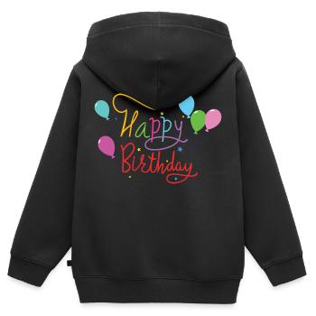 happy birthday - Sweat Premium à capuche zippé enfant bio - noir - Dos - AI Model Kid Male (0cm)