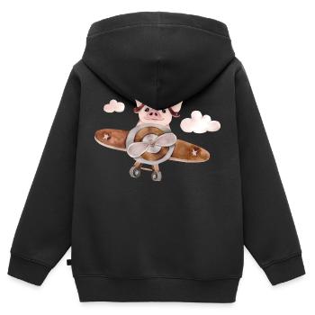 Schweinchen am Fliegen - Kinder Premium Organic Zip Hoodie - Schwarz - Hinten - AI Model Kid Male (0cm)