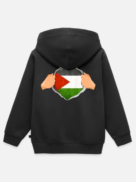 Strong Palestinian Hero Fun Gift - Kids Premium Organic Zip-up Hoodie - black