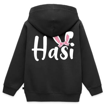 Hasi - Kinder Premium Organic Zip Hoodie - Schwarz - Hinten - AI Model Kid Male (0cm)