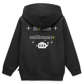 Bientôt millionaire - Sweat Premium à capuche zippé enfant bio - noir - Dos - AI Model Kid Male (0cm)