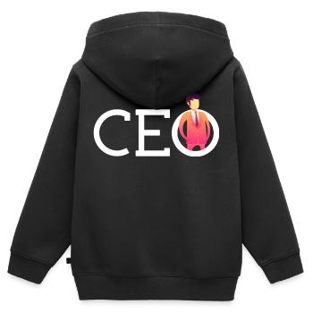 Pdg chef de la conception pour un chef de la direction - Sweat Premium à capuche zippé enfant bio - noir - Dos - AI Model Kid Male (0cm)