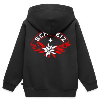 Schweizer Enzian - Kinder Premium Organic Zip Hoodie - Schwarz - Hinten - AI Model Kid Male (0cm)