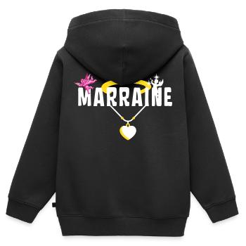 Marraine Baptême Chérubin - Collier avec Cœur - Sweat Premium à capuche zippé enfant bio - noir - Dos - AI Model Kid Male (0cm)