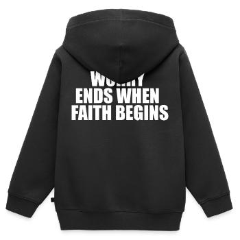 Die Sorge endet, wenn der Glaube beginnt - Kinder Premium Organic Zip Hoodie - Schwarz - Hinten - AI Model Kid Male (0cm)