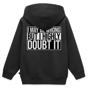 I may be wrong - Kids Premium Organic Zip-up Hoodie - black - Back - AI Model Kid Male (0cm)