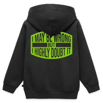 I may be wrong - Kids Premium Organic Zip-up Hoodie - black - Back - AI Model Kid Male (0cm)