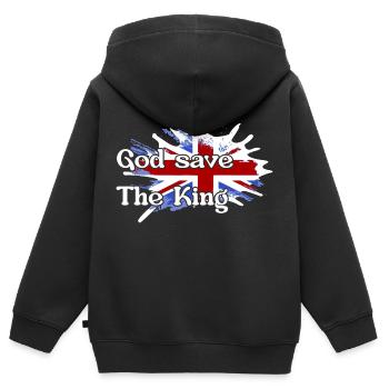 Gott schütze den König - New King England - Kinder Premium Organic Zip Hoodie - Schwarz - Hinten - AI Model Kid Male (0cm)