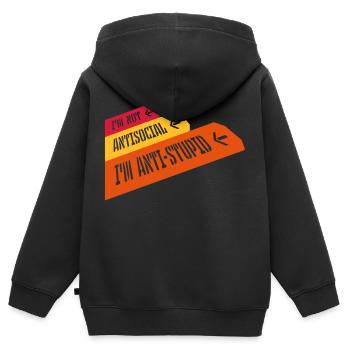 pas antisocial anti-stupide - Sweat Premium à capuche zippé enfant bio - noir - Dos - AI Model Kid Male (0cm)
