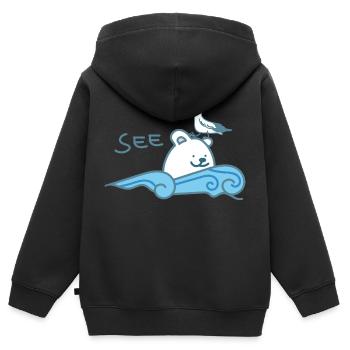 Eisbär am Meer - Kinder Premium Organic Zip Hoodie - Schwarz - Hinten - AI Model Kid Male (0cm)
