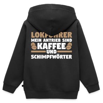 Eisenbahn Dampflok Lokomotive Kaffee Lokführer - Kinder Premium Organic Zip Hoodie - Schwarz - Hinten - AI Model Kid Male (0cm)