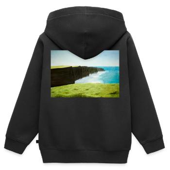 Falaises De Moher Aquarelle Peinture - Sweat Premium à capuche zippé enfant bio - noir - Dos - AI Model Kid Male (0cm)