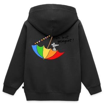 Du bist gesegnet - Kinder Premium Organic Zip Hoodie - Schwarz - Hinten - AI Model Kid Male (0cm)