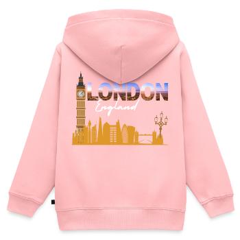 Ville de Londres - Sweat Premium à capuche zippé enfant bio - rose - Dos - AI Model Kid Female (0cm)