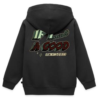 Blagues Geek Funny Electric Funny Citation Formation - Sweat Premium à capuche zippé enfant bio - noir - Dos - AI Model Kid Male (0cm)