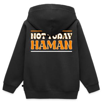 Pas aujourd’hui Haman Pourim Judaïsme - Sweat Premium à capuche zippé enfant bio - noir - Dos - AI Model Kid Male (0cm)
