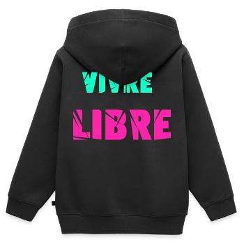 Vivre libre - Sweat Premium à capuche zippé enfant bio - noir - Dos - AI Model Kid Male (0cm)