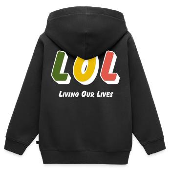 LOL - Living Our Lives - Kinder Premium Organic Zip Hoodie - Schwarz - Hinten - AI Model Kid Male (0cm)