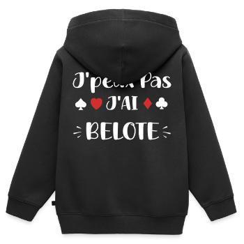 J'peux pas j'ai belote - Sweat Premium à capuche zippé enfant bio - noir - Dos - AI Model Kid Male (0cm)