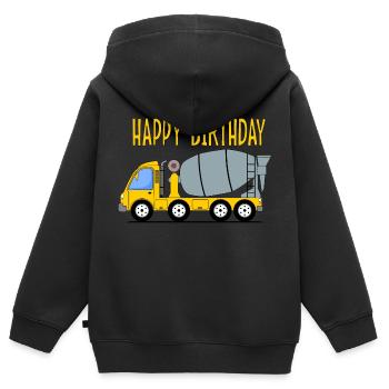 Bétonnière Joyeux anniversaire jaune - Sweat Premium à capuche zippé enfant bio - noir - Dos - AI Model Kid Male (0cm)