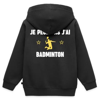 je peux pas j'ai badminton - Sweat Premium à capuche zippé enfant bio - noir - Dos - AI Model Kid Male (0cm)
