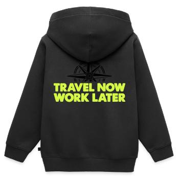 Travel Now Work Later - Kinder Premium Organic Zip Hoodie - Schwarz - Hinten - AI Model Kid Male (0cm)