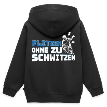 E-Bike Elektrofahrrad Flitzen ohne zu schwitzen - Kinder Premium Organic Zip Hoodie - Schwarz - Hinten - AI Model Kid Male (0cm)