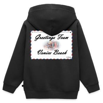 Carte postale souvenir de Venice Beach - Sweat Premium à capuche zippé enfant bio - noir - Dos - AI Model Kid Male (0cm)