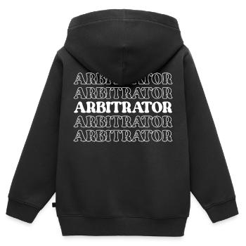 Arbitre Arbitre Juge Arbitre Médiateur Arbitre - Sweat Premium à capuche zippé enfant bio - noir - Dos - AI Model Kid Male (0cm)