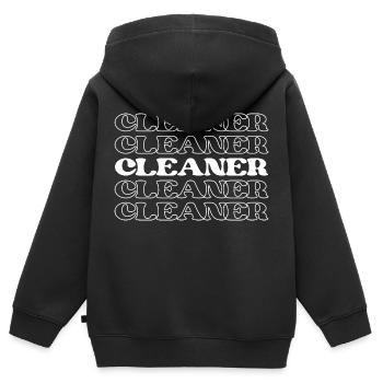 Nettoyeur Femme de ménage Concierge Concierge - Sweat Premium à capuche zippé enfant bio - noir - Dos - AI Model Kid Male (0cm)