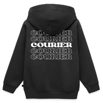 Messager Livreur Facteur Expédition - Sweat Premium à capuche zippé enfant bio - noir - Dos - AI Model Kid Male (0cm)