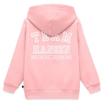 Team Hansen Familie Nachname Einer für Alle - Kinder Premium Organic Zip Hoodie - Rosa - Hinten - AI Model Kid Female (0cm)