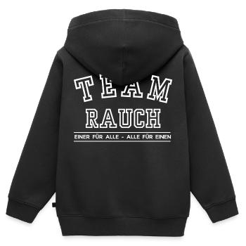 Team Rauch Familie Nachname Einer für Alle - Kinder Premium Organic Zip Hoodie - Schwarz - Hinten - AI Model Kid Male (0cm)
