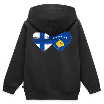 Finnland Kosovo Flagge Herz used - Kinder Premium Organic Zip Hoodie - Schwarz - Hinten - AI Model Kid Male (0cm)
