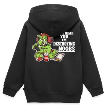 Je ne t’entends pas, je suis en train de détruire les noobs - Sweat Premium à capuche zippé enfant bio - noir - Dos - AI Model Kid Male (0cm)