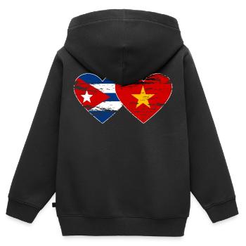 Kuba Vietnam Flagge Herz used - Kinder Premium Organic Zip Hoodie - Schwarz - Hinten - AI Model Kid Male (0cm)