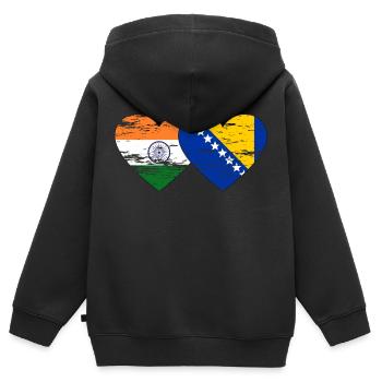 Inde Bosnie drapeau coeur utilisé - Sweat Premium à capuche zippé enfant bio - noir - Dos - AI Model Kid Male (0cm)