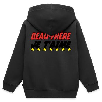 Beau Frère je t'aime - Sweat Premium à capuche zippé enfant bio - noir - Dos - AI Model Kid Male (0cm)