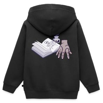 Main de zombie avec livre ouvert - Sweat Premium à capuche zippé enfant bio - noir - Dos - AI Model Kid Male (0cm)