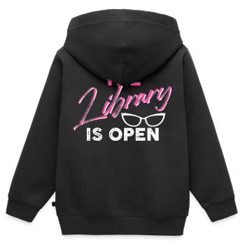 The library is open - Kids Premium Organic Zip-up Hoodie - black - Back - AI Model Kid Male (0cm)