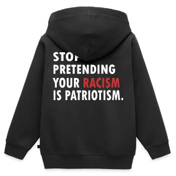 STOP Racisme Patriotiste - Sweat Premium à capuche zippé enfant bio - noir - Dos - AI Model Kid Male (0cm)