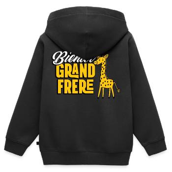 Bientôt GRAND FRÈRE Girafe - Sweat Premium à capuche zippé enfant bio - noir - Dos - AI Model Kid Male (0cm)