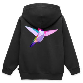 Lebendiger lilaköpfiger Vogel im Flug - Kinder Premium Organic Zip Hoodie - Schwarz - Hinten - AI Model Kid Male (0cm)