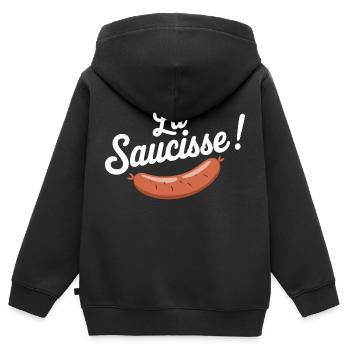 La saucisse ! - Sweat Premium à capuche zippé enfant bio - noir - Dos - AI Model Kid Male (0cm)