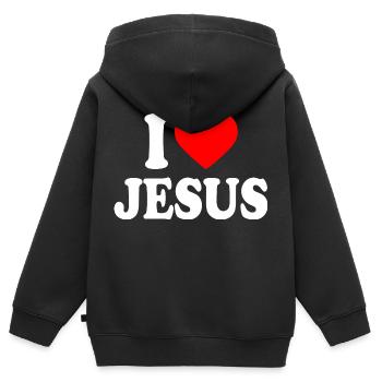 I love jesus - Kinder Premium Organic Zip Hoodie - Schwarz - Hinten - AI Model Kid Male (0cm)