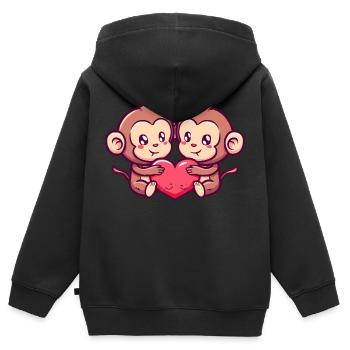 Affe Paar Liebe Valentinstag - Kinder Premium Organic Zip Hoodie - Schwarz - Hinten - AI Model Kid Male (0cm)